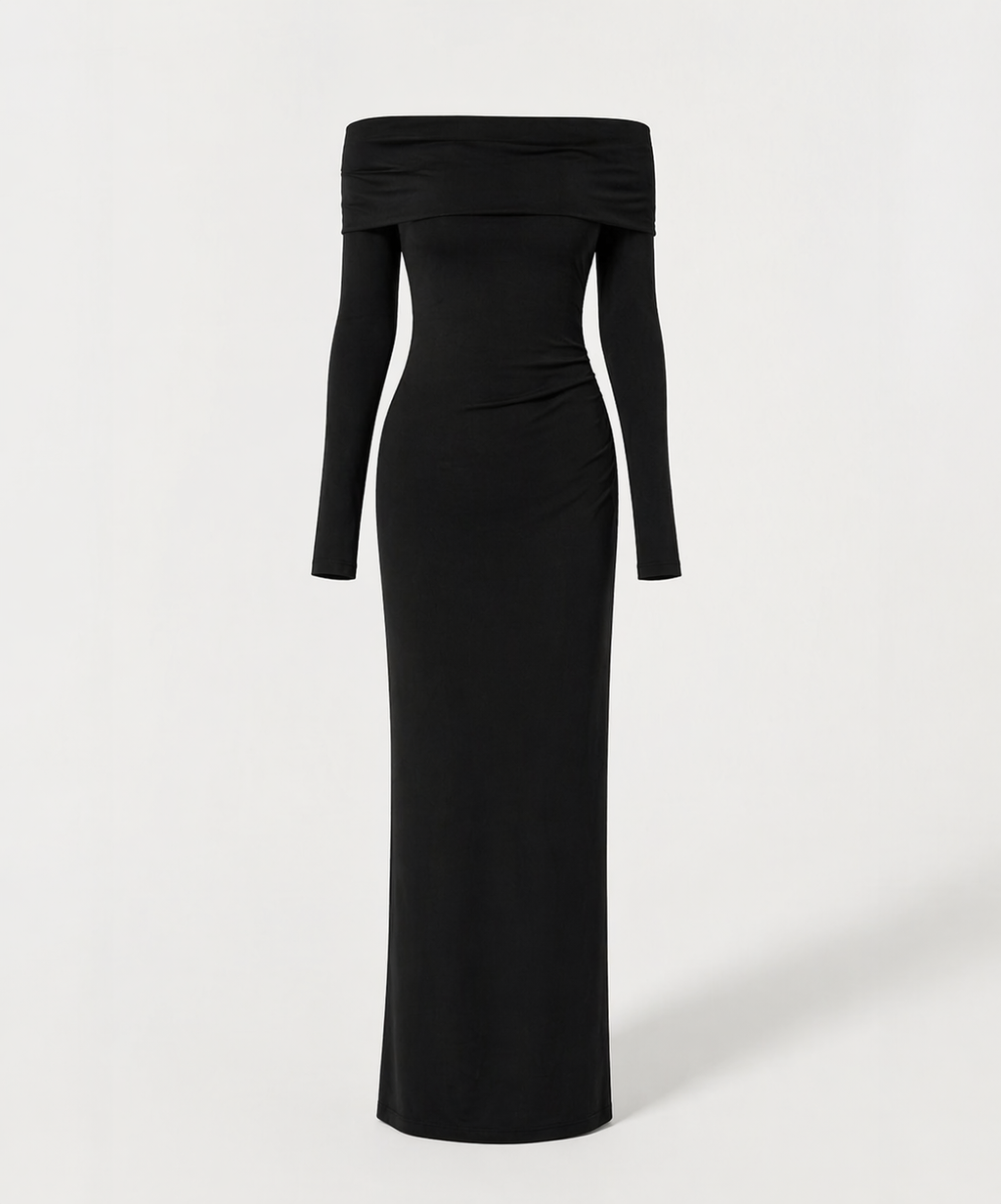 Off Shoulder Knit Maxi Dress