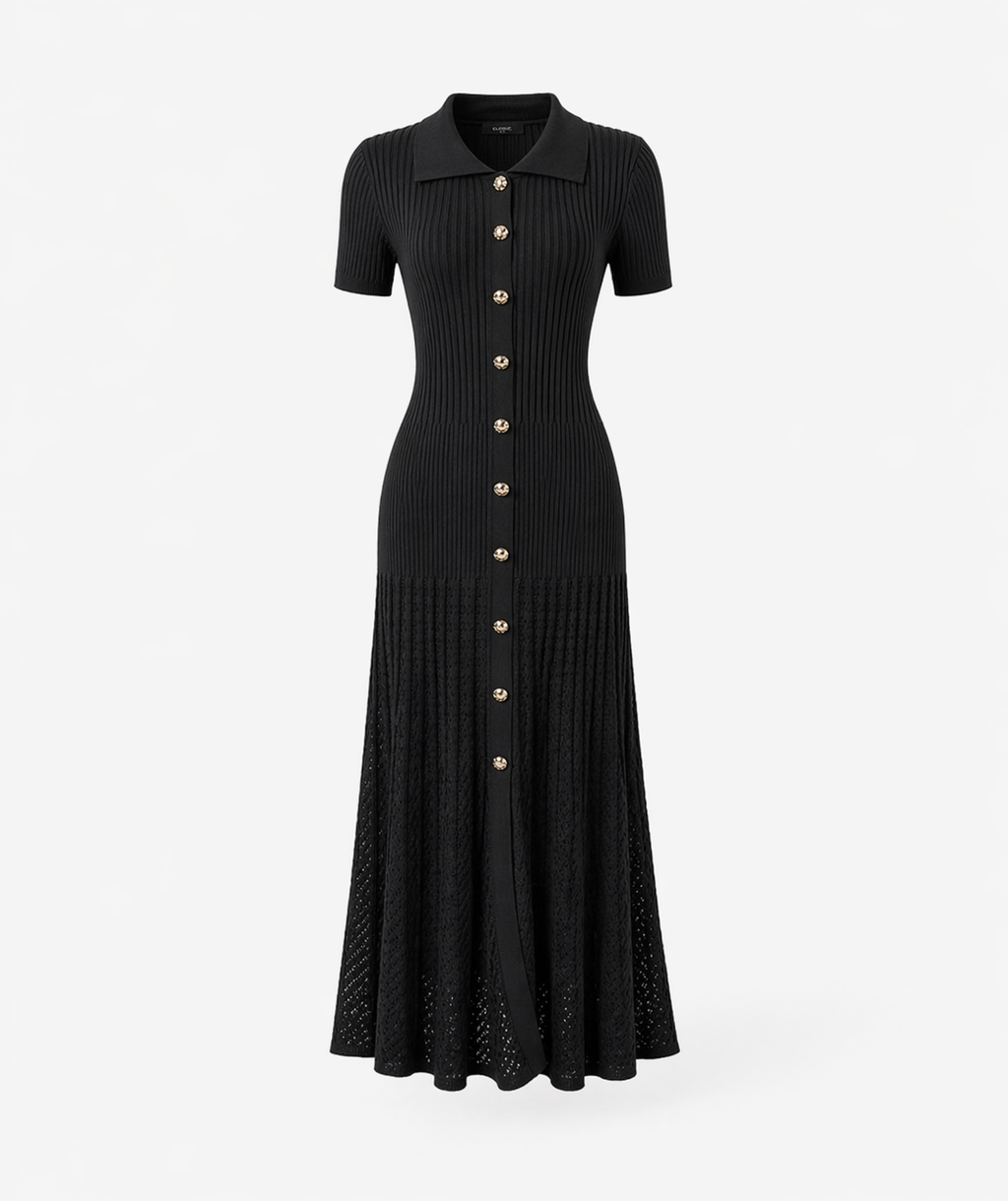 Collar Ribbed Knit Maxi Dress