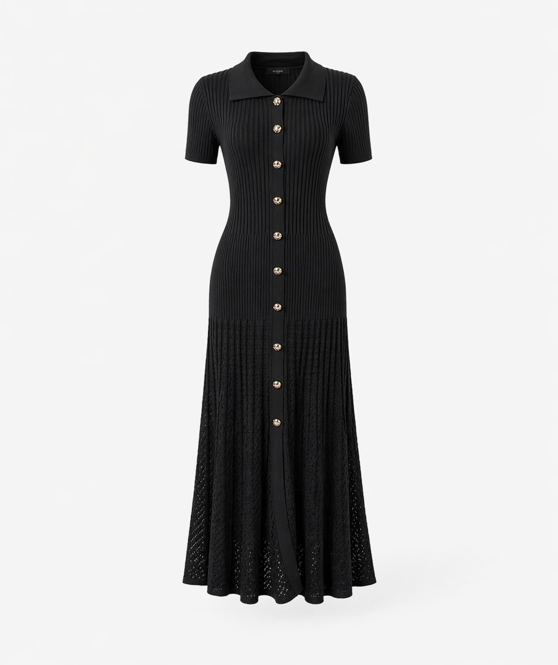 Collar Ribbed Knit Maxi Dress