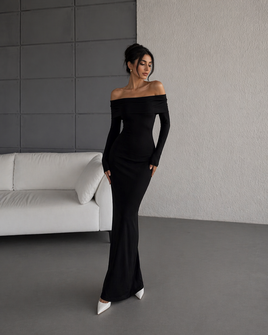 Off Shoulder Knit Maxi Dress