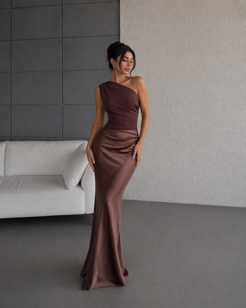 Contrast Tone One Shoulder Satin Dress