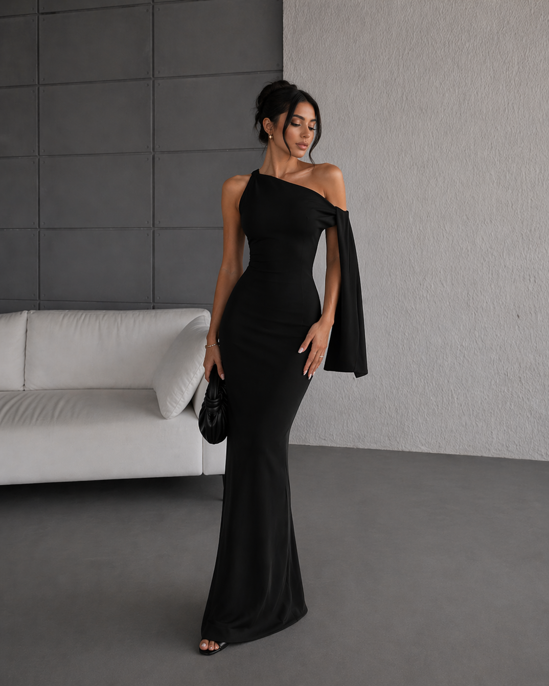 Draped Neckline Knit Maxi Dress