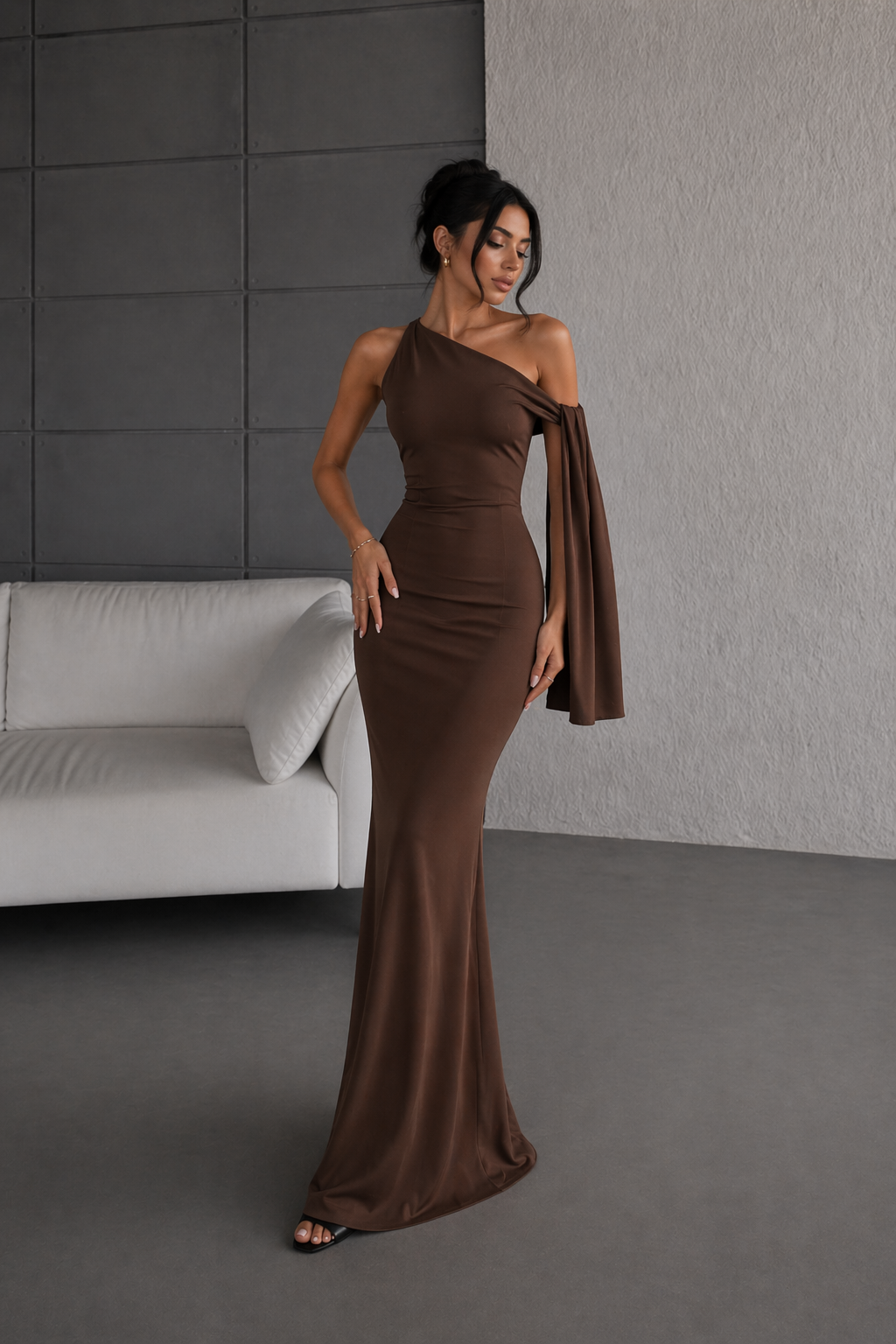 Draped Neckline Knit Maxi Dress